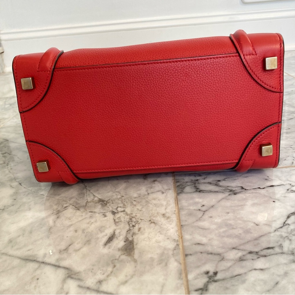 CELINE Micro Red Drummed Leather Luggage Tote Handbag - Picture 5 of 14